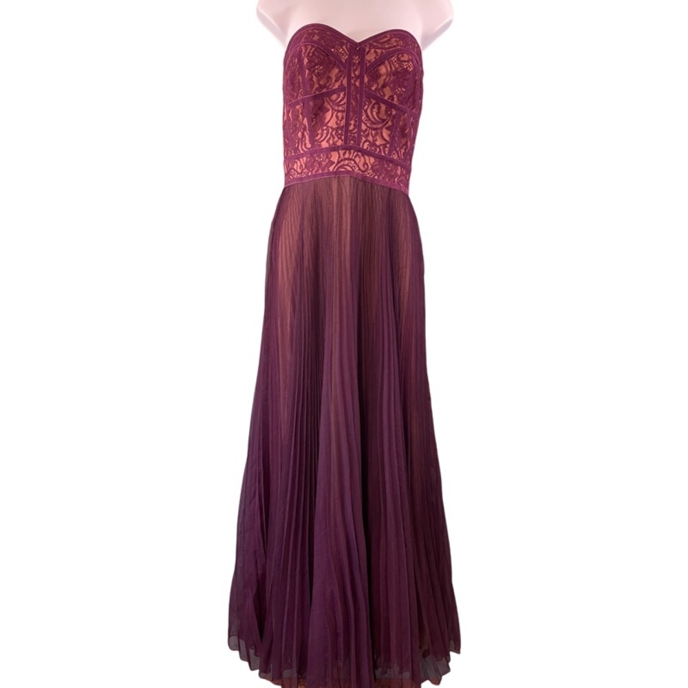 Tadashi Shoji Reeve Strapless Lace Bodice Gown Burgundy Nude Size 4 - Picture 2 of 8